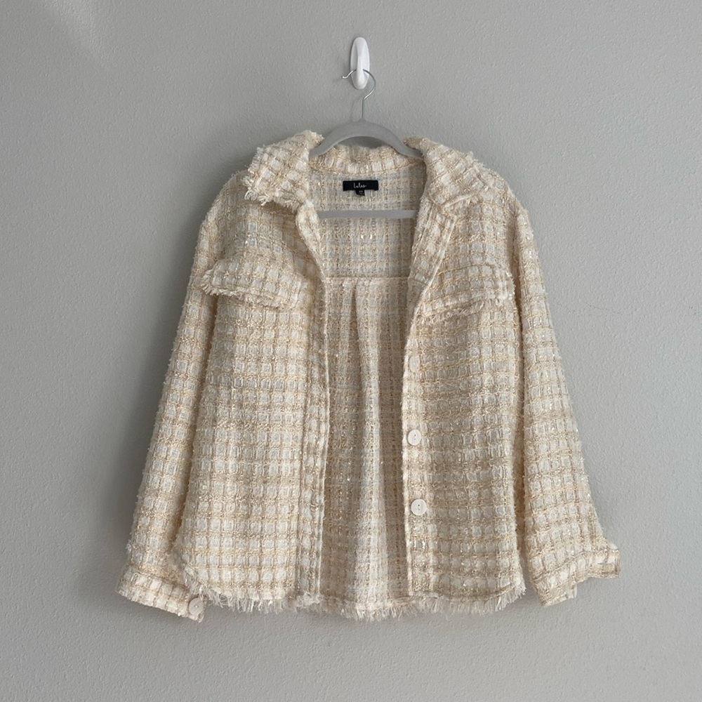Lulus Take Notes Ivory Plaid Tweed Shacket
